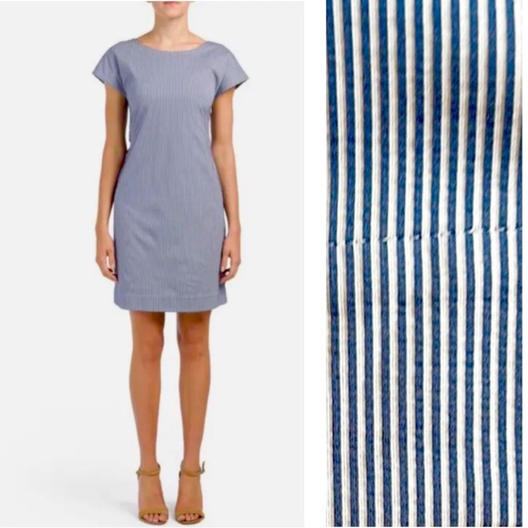 THEORY Seersucker Blue & White Short Sleeve Dress. Underlined. Size 8. Like 🆕 - Picture 2 of 12